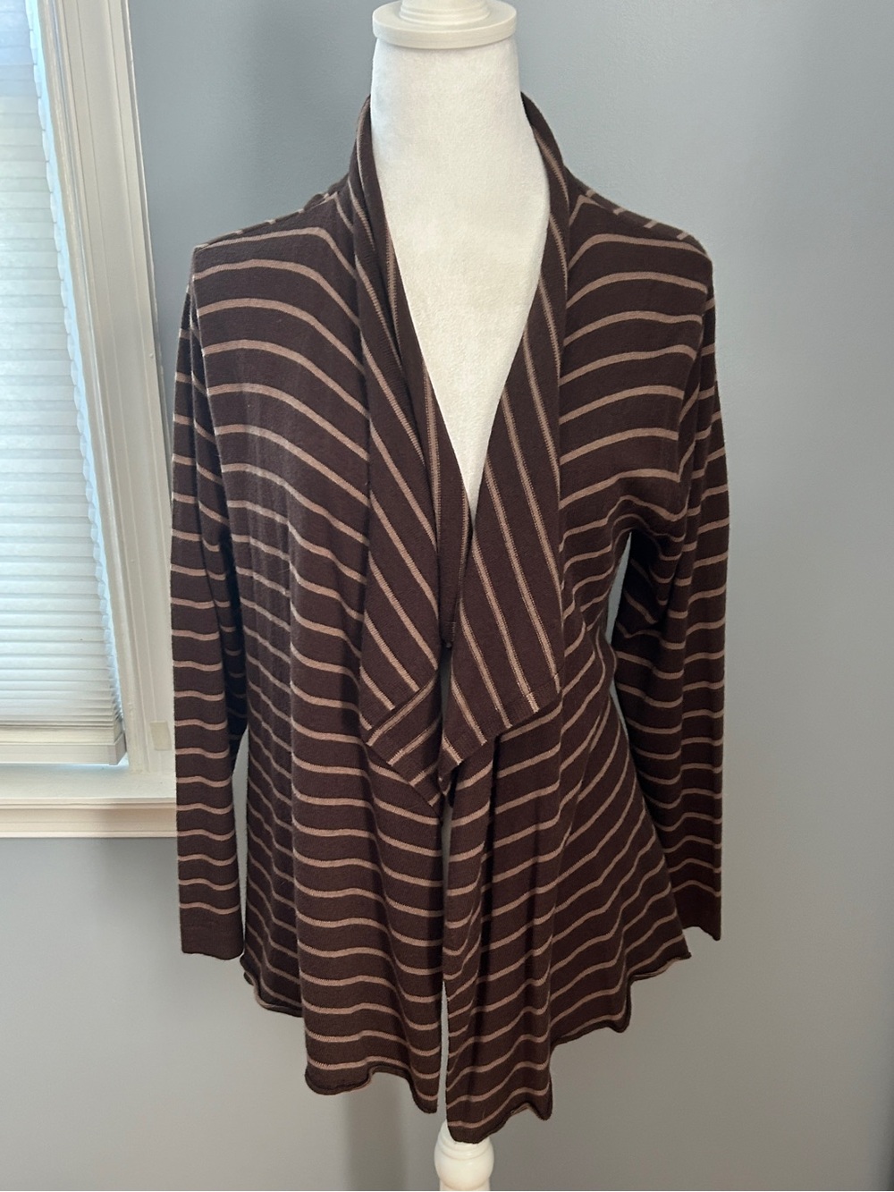 NWT Avalin Women's Medium Cashmere Blend Draped Cardigan Sweater Brown Stripe